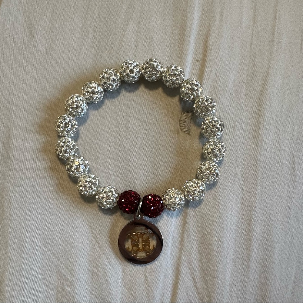 Red and silver rustic cuff bracelet